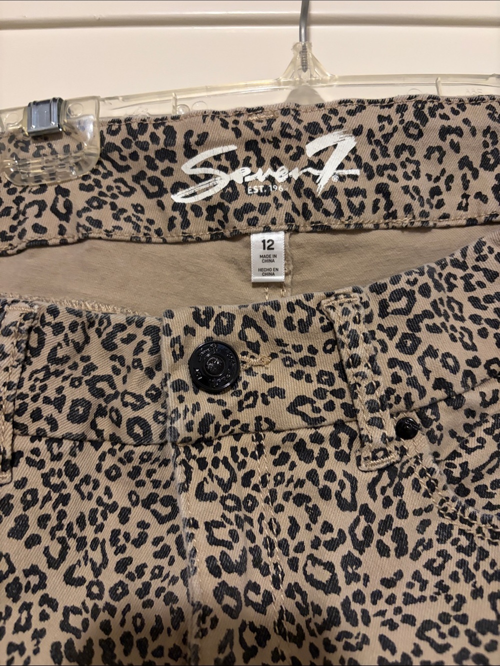 Seven7 Women Leopard Print Jeans in Beige and Black